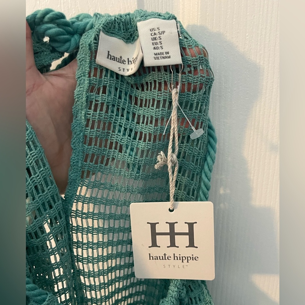 NWT: Haute Hippie Aqua Crochet Maxi Dress/Beach Cover-up Rope Straps Size Small - Picture 8 of 8